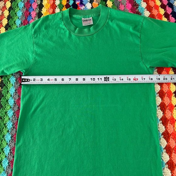 Vintage 90s Single Stitch ONEITA Blank Kelly Tee Slim Fit Unisex Solid P… - Picture 10 of 13